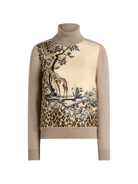 ETRO wool-blend turtleneck sweater with placed animal and paisley print