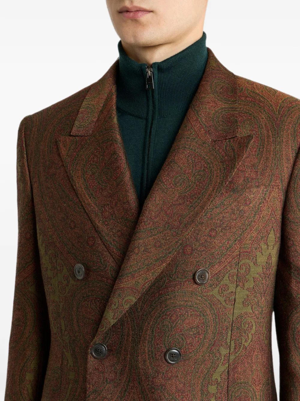 ETRO Jacquard colbert van wolblend met dubbele rij knopen en paisley-motief Bruin