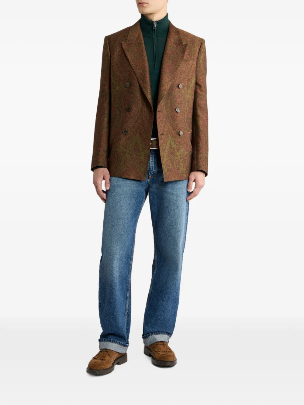 ETRO Jacquard colbert van wolblend met dubbele rij knopen en paisley-motief Bruin