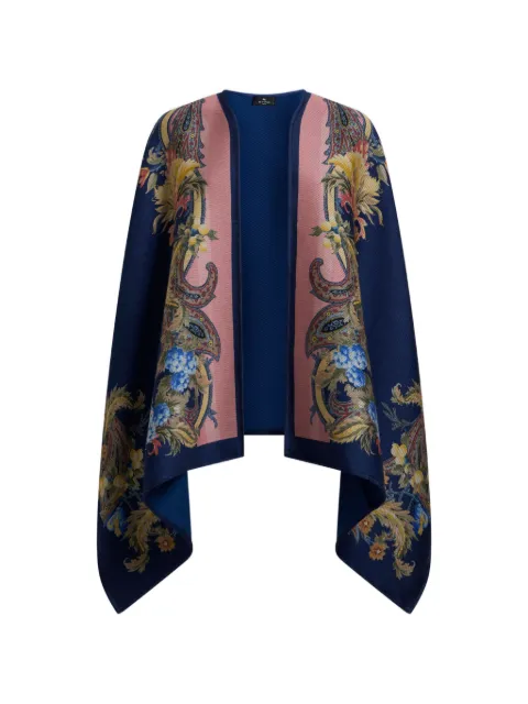ETRO cape en laine avec imprimé Paisley floral placé