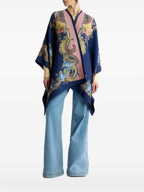ETRO wool cape with placed floral Paisley print