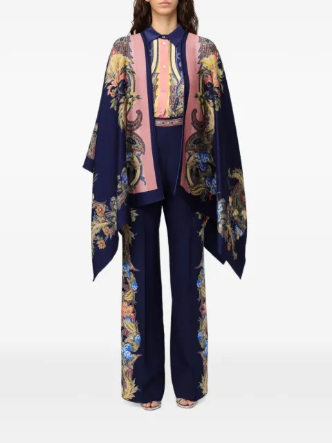 ETRO wool cape with placed floral Paisley print