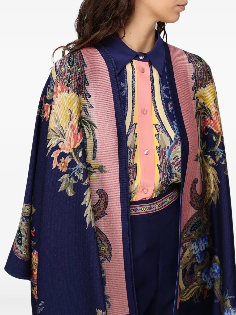 ETRO Wollen cape met bloemige Paisley print Blauw