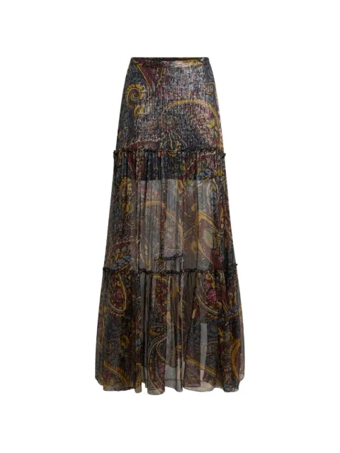 ETRO silk maxi skirt with striped floral Paisley motif