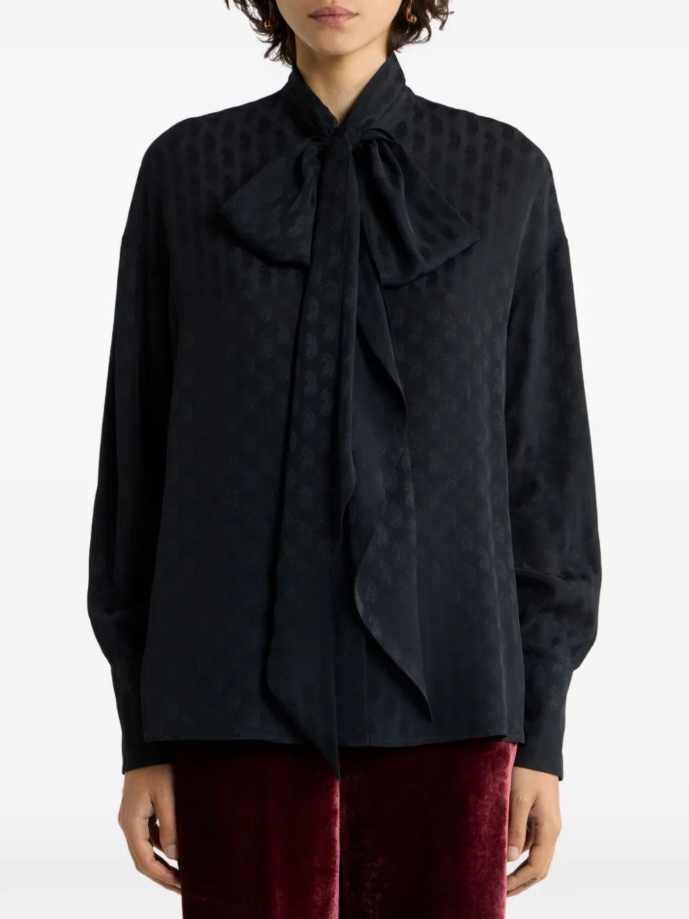 ETRO Blouse van zijdeblend met jacquard en paisley-patroon Zwart