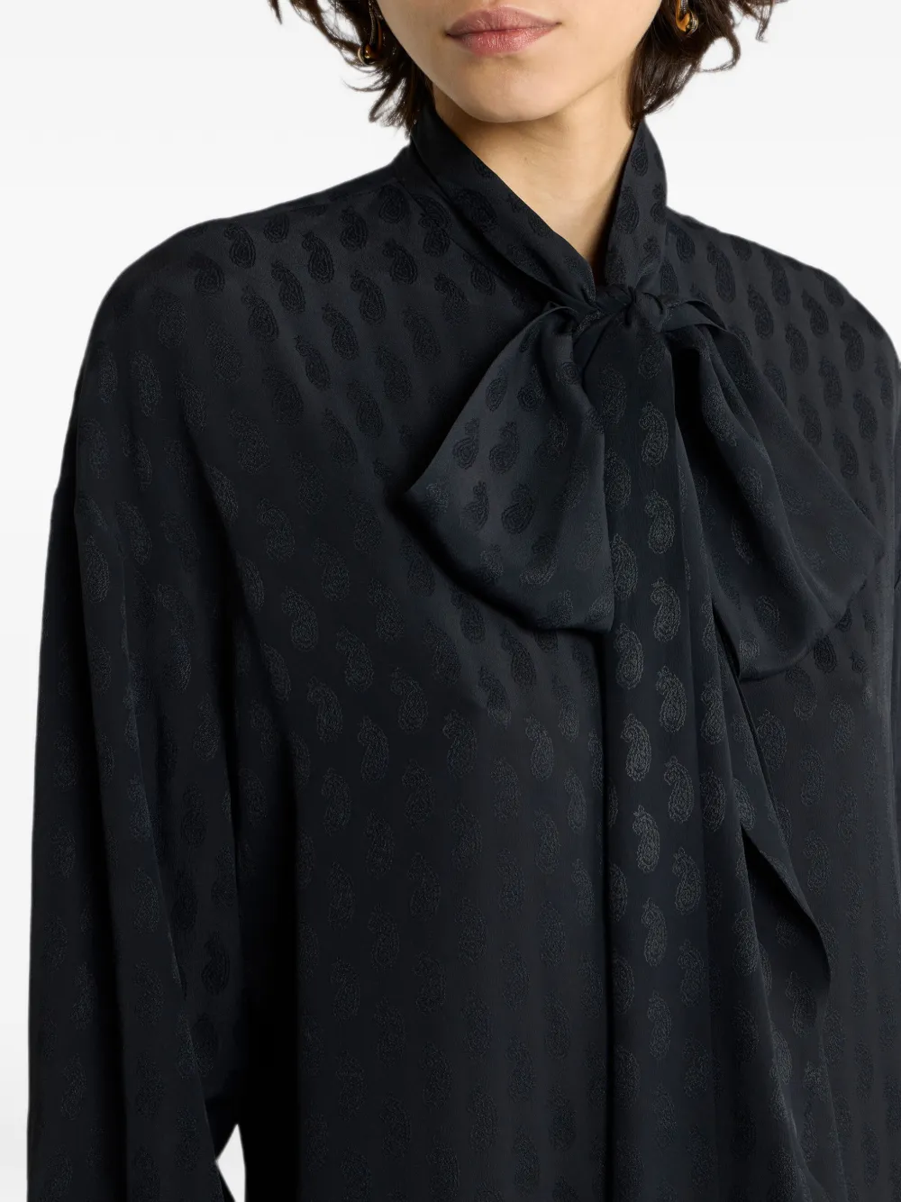ETRO Blouse van zijdeblend met jacquard en paisley-patroon Zwart
