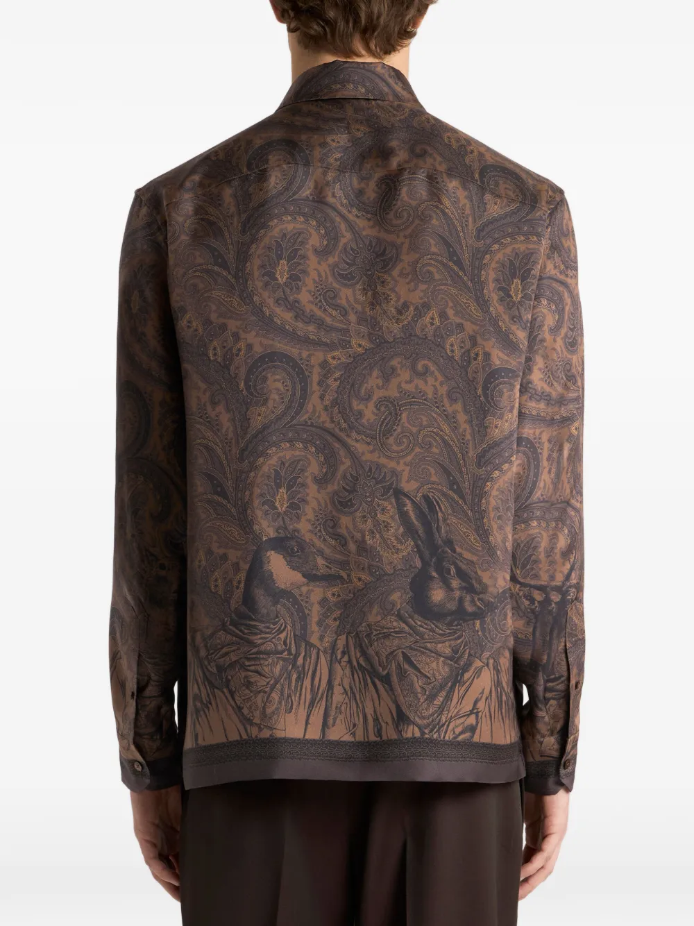 ETRO Zijden twill overhemd met paisley- en dieren-print Bruin