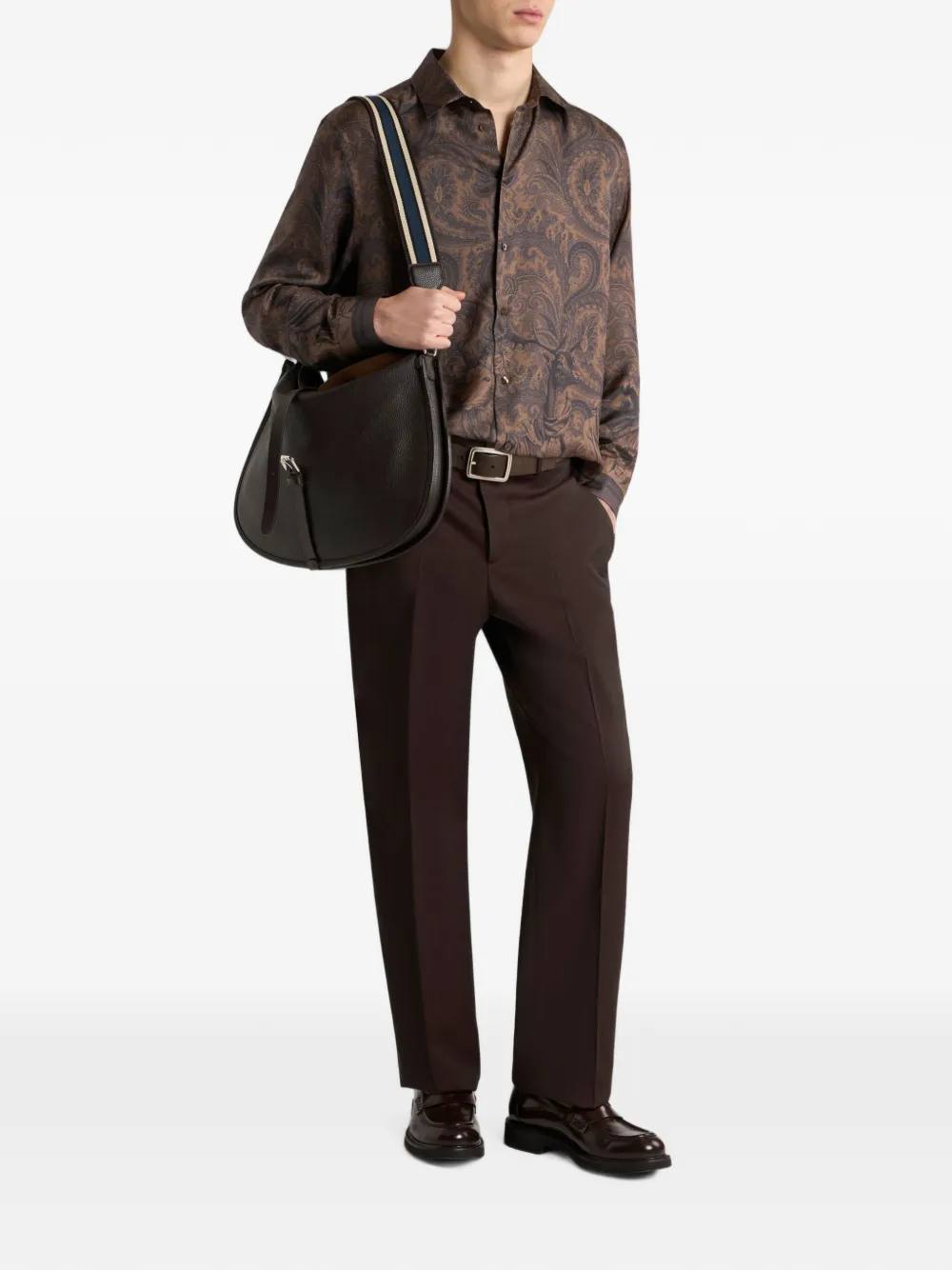 ETRO Zijden twill overhemd met paisley- en dieren-print Bruin