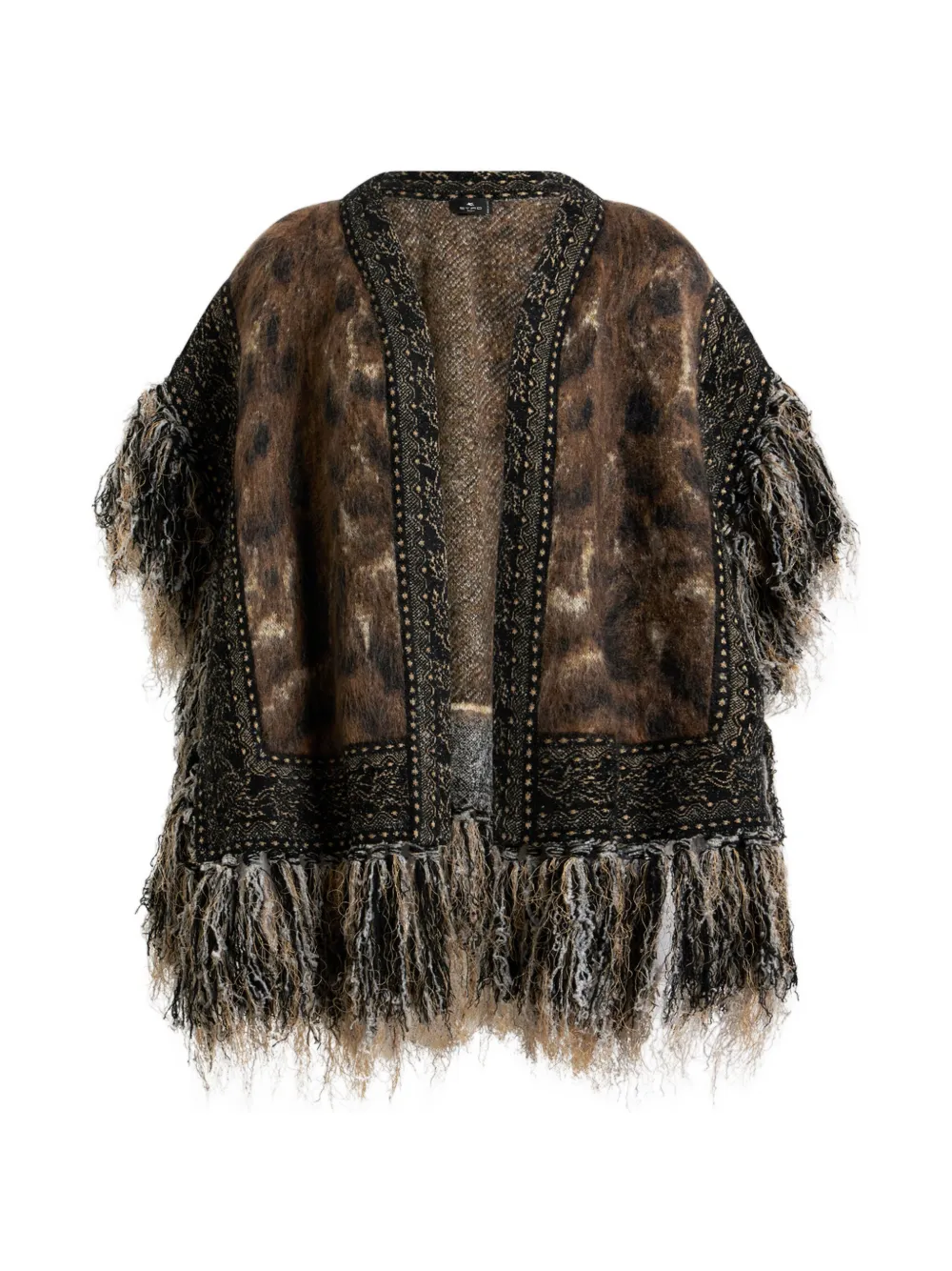Etro Mohair-blend Jacquard Cape With Fringing And Leopard-motif In Multi