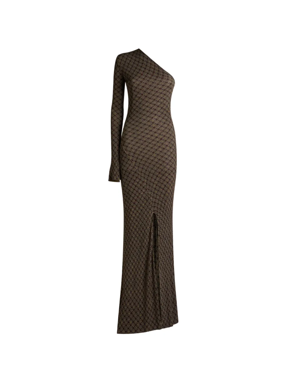 ETRO ribbed long dress with micro diamond motif - Brown