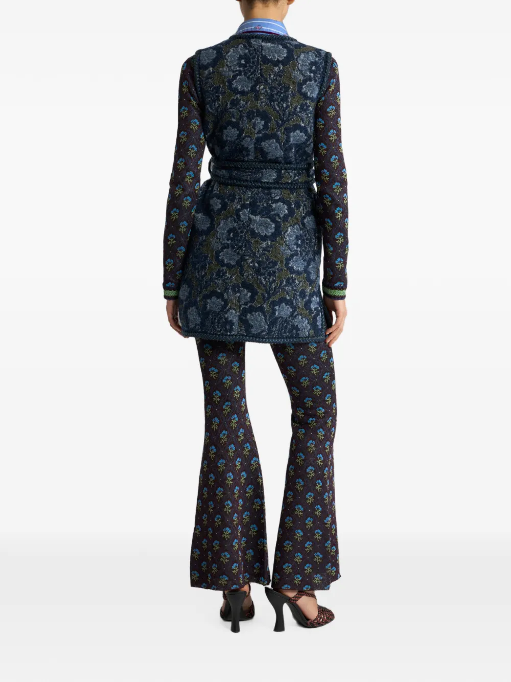 ETRO Lang gilet van katoen-blend bouclé jacquard met bloemen-motief Blauw