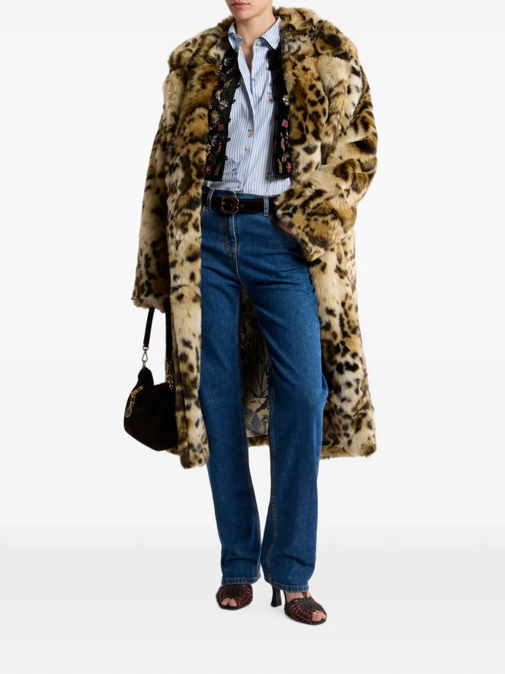ETRO Jas met imitatiebont en luipaard-print Beige