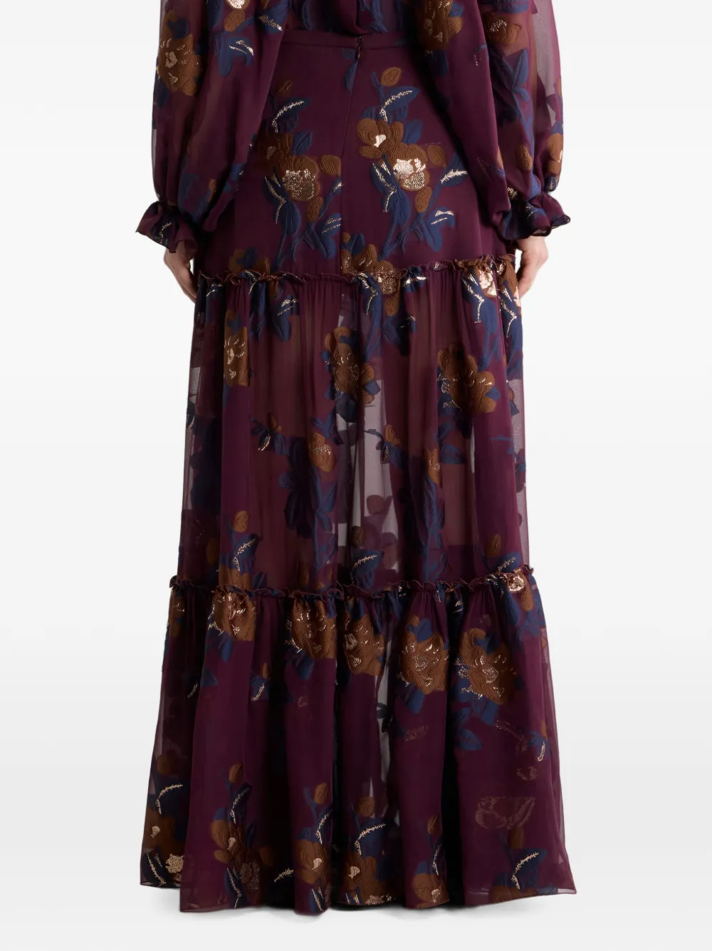ETRO Jacquard maxi-rok van zijdeblend met fil coupé bloemen Paars