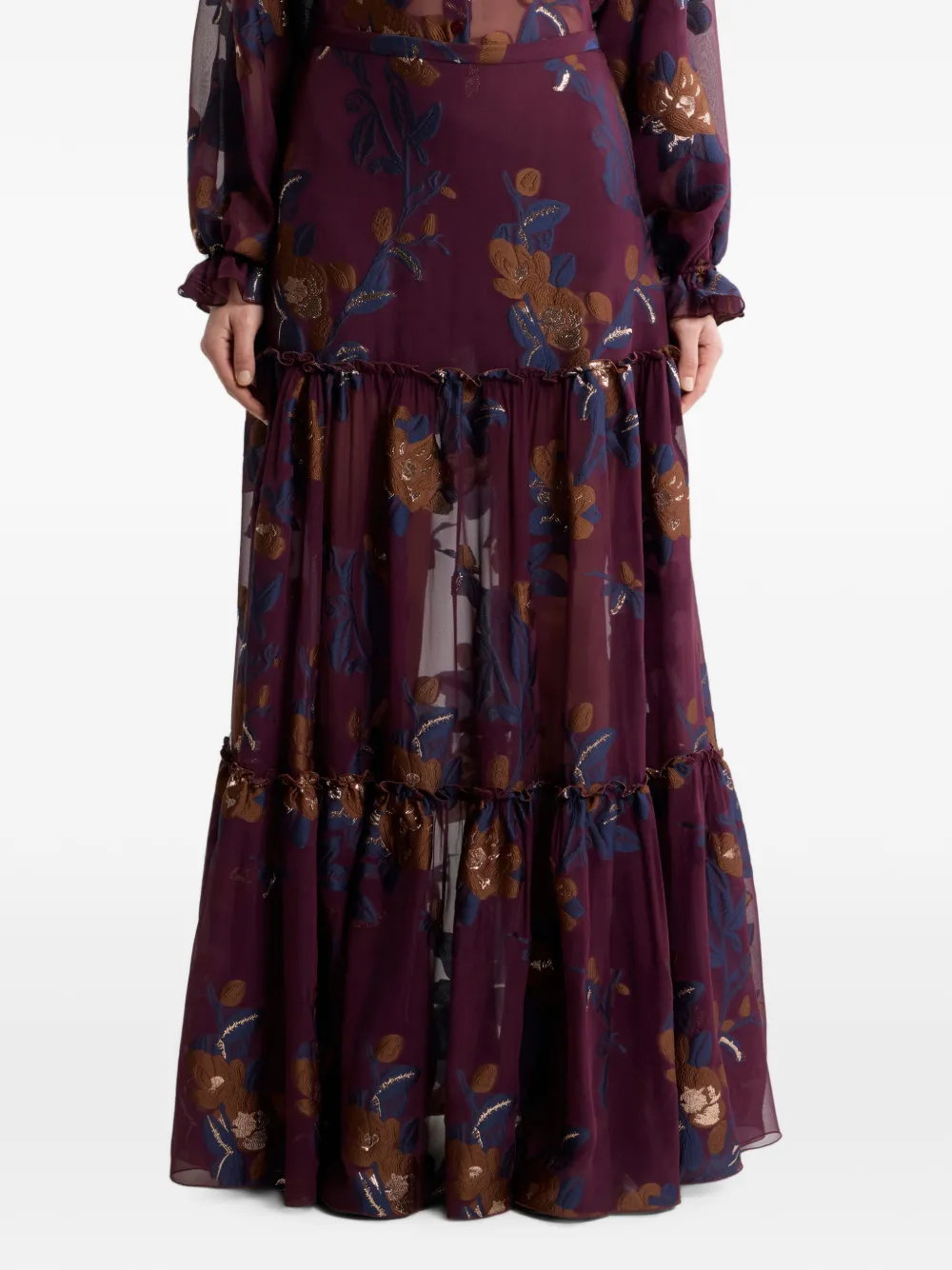 ETRO Jacquard maxi-rok van zijdeblend met fil coupé bloemen Paars