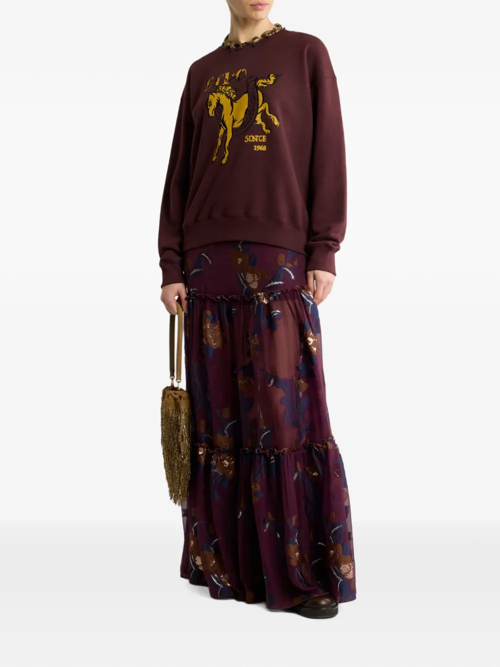 ETRO Jacquard maxi-rok van zijdeblend met fil coupé bloemen Paars