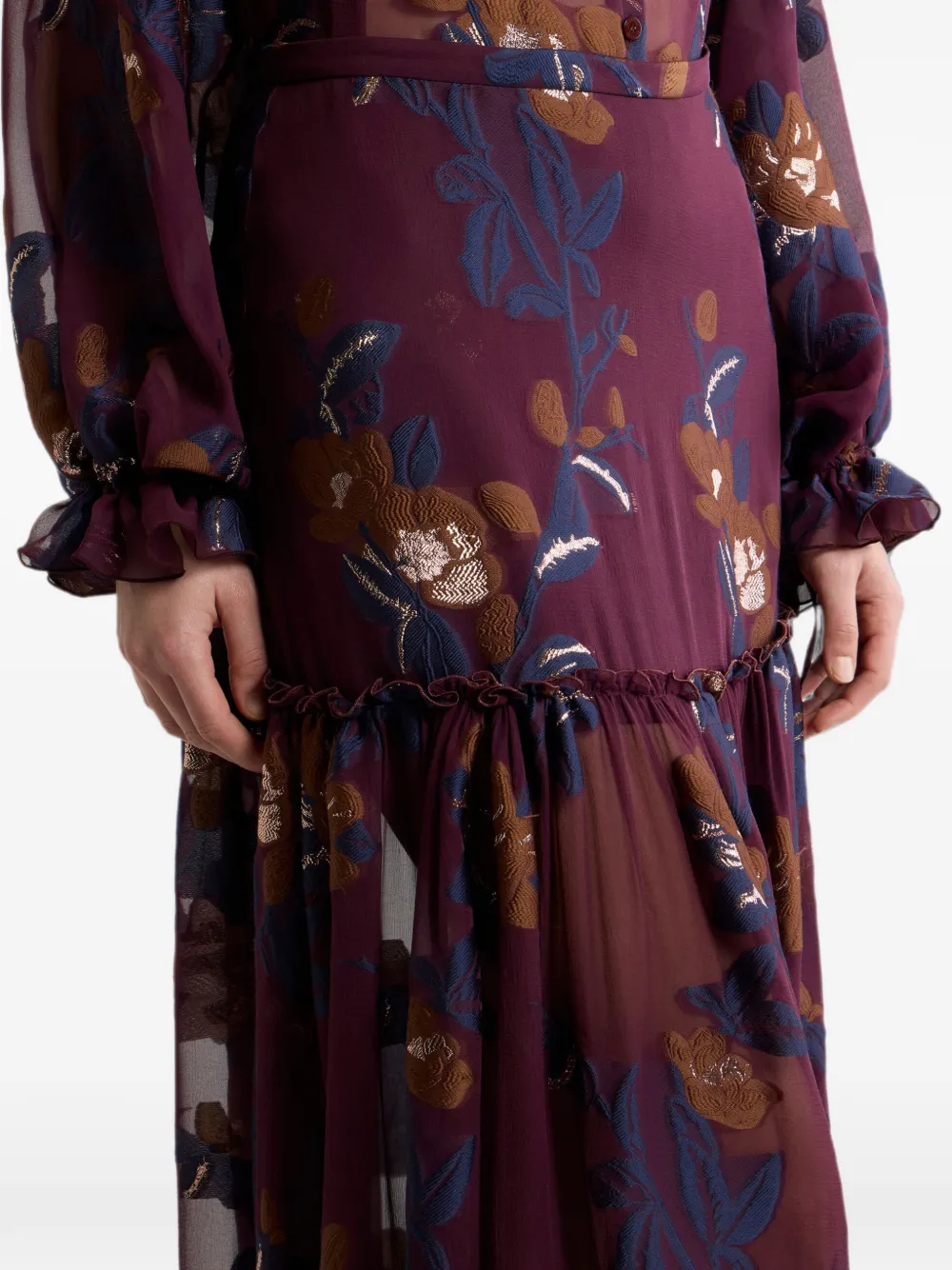 ETRO Jacquard maxi-rok van zijdeblend met fil coupé bloemen Paars