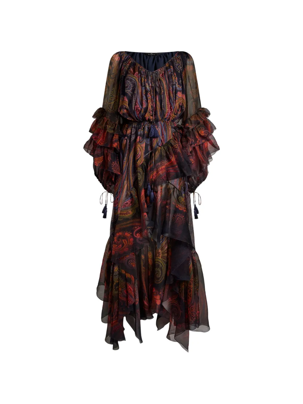 ETRO silk midi dress with ruffles and placed Paisley print - Blue