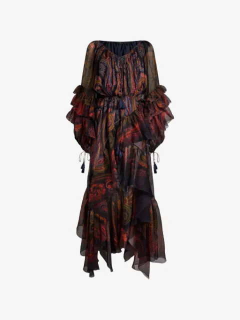 ETRO vestido midi con volantes y estampado de cachemira