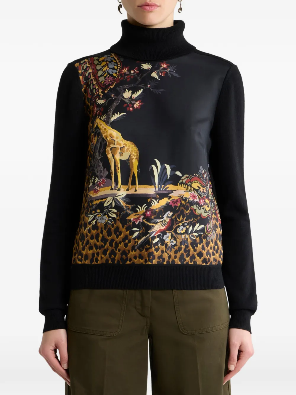 ETRO Coltrui van wolblend met geplaatste dieren en Paisley-print Zwart