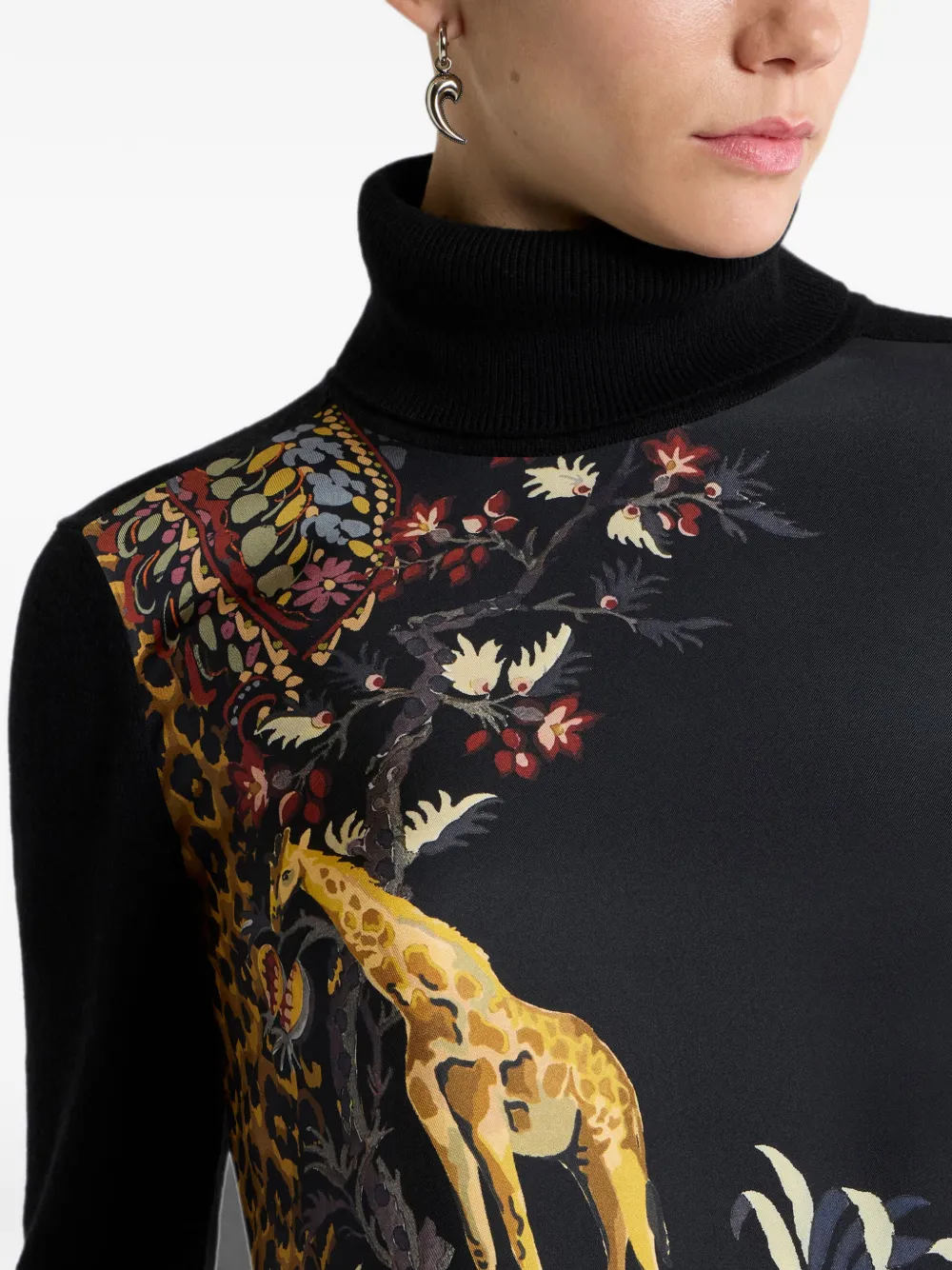 ETRO Coltrui van wolblend met geplaatste dieren en Paisley-print Zwart