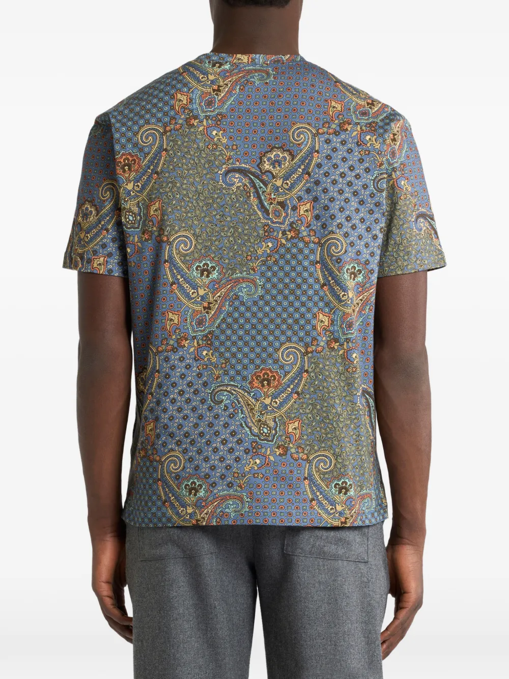ETRO T-shirt van katoenen jersey met paisley en stropdas-patroon Blauw