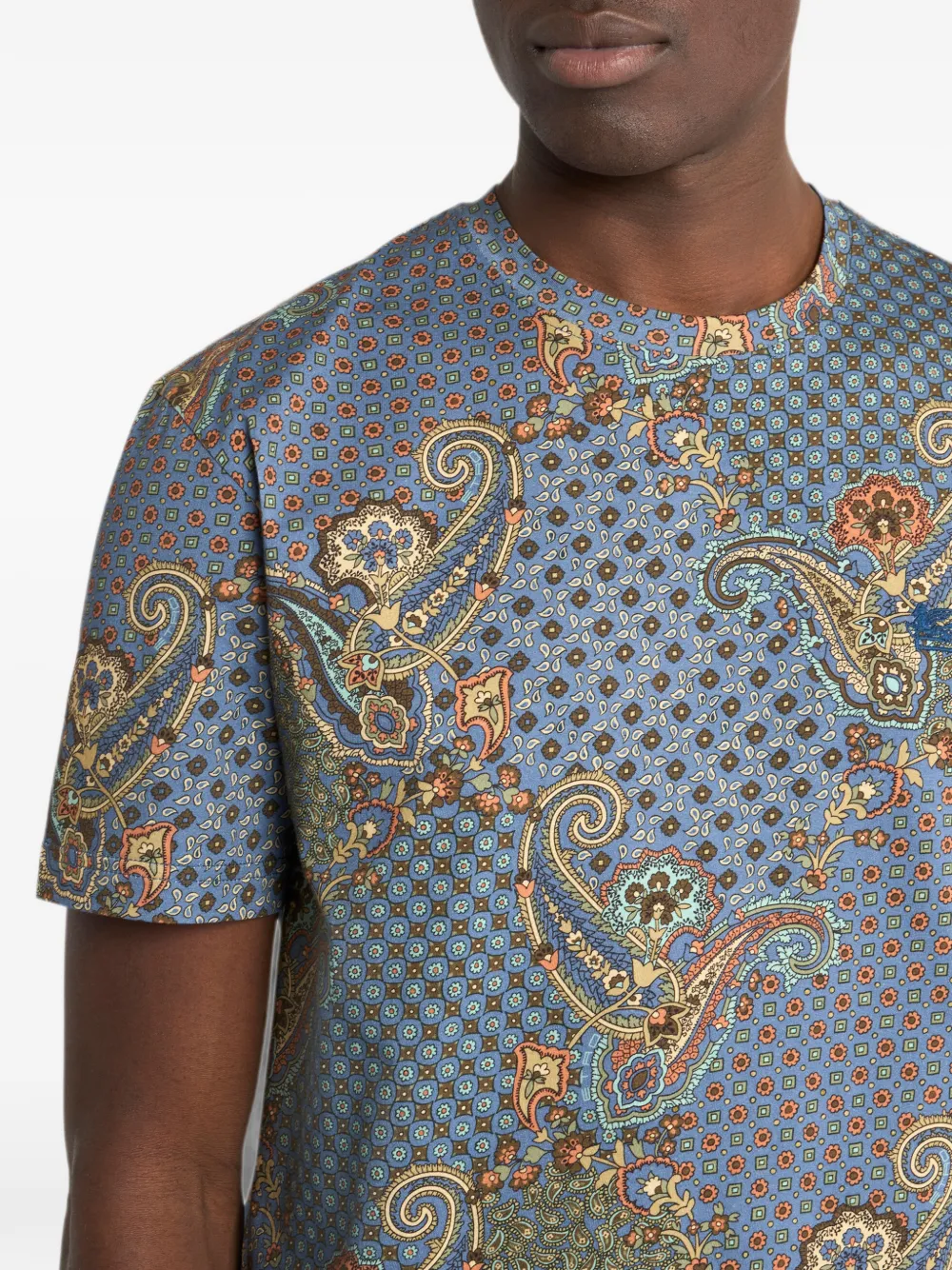 ETRO T-shirt van katoenen jersey met paisley en stropdas-patroon Blauw