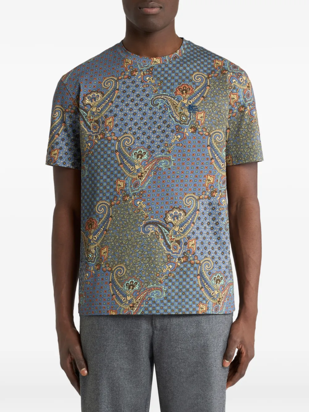 ETRO T-shirt van katoenen jersey met paisley en stropdas-patroon Blauw