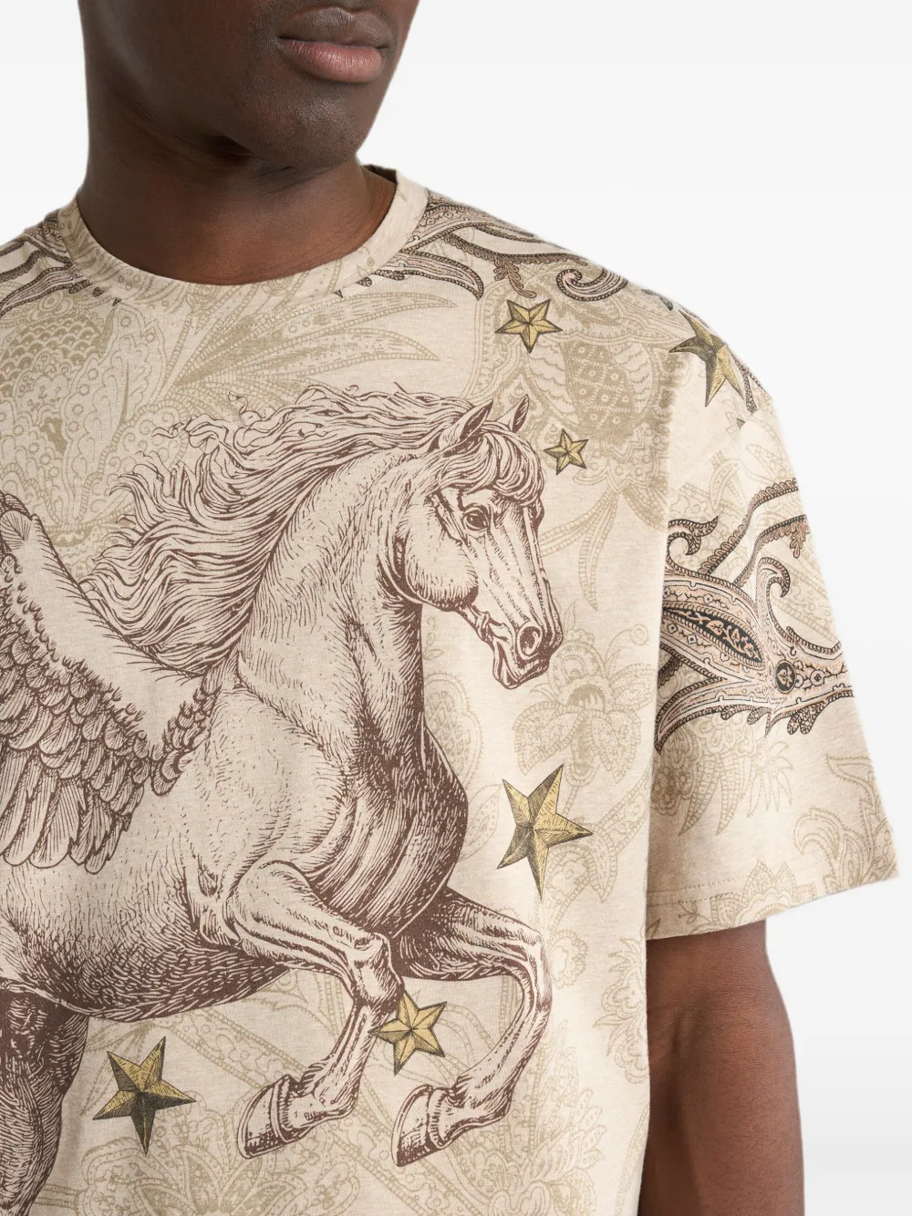 ETRO Katoenen jersey T-shirt met geplaatste Pegaso-print Beige