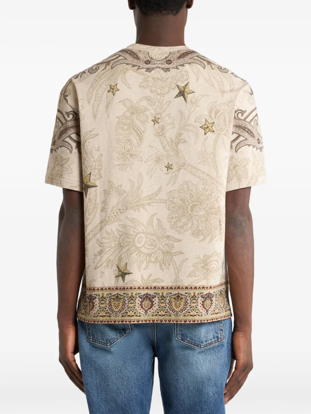 ETRO Katoenen jersey T-shirt met geplaatste Pegaso-print Beige