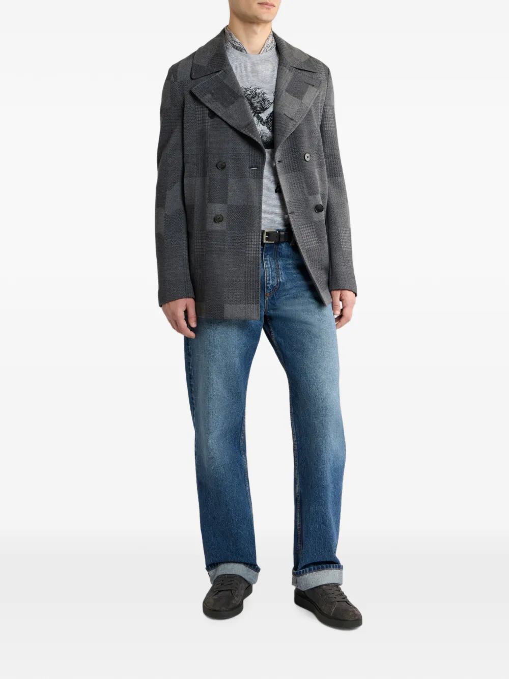 ETRO Katoenen en wollen jacquard geruite jas Grijs