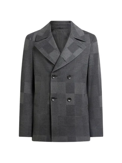 ETRO cotton and wool jacquard pea coat with check motif