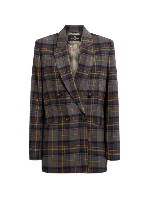 ETRO double-breasted stretch wool jacket with check motif