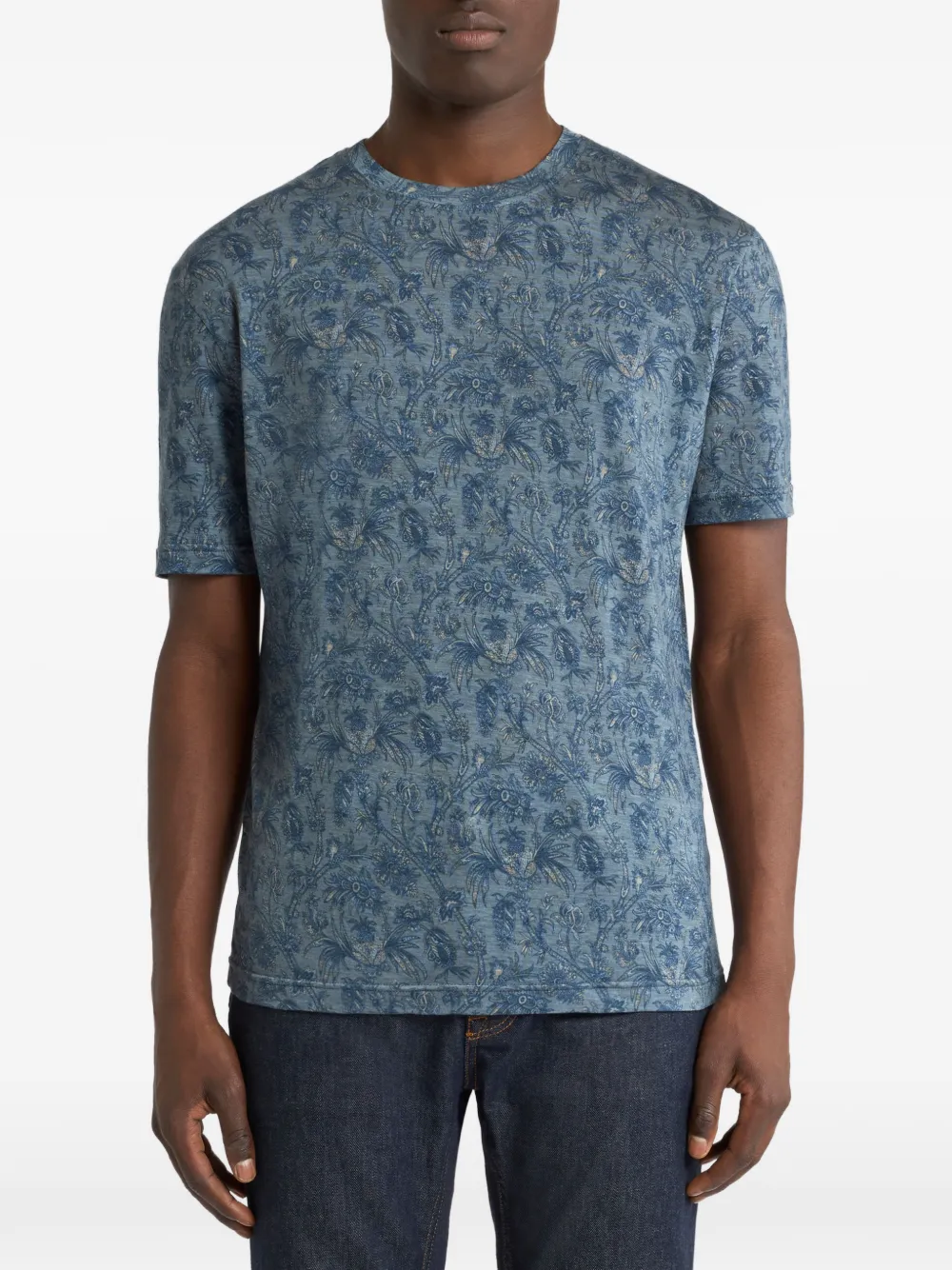 ETRO T-shirt met bloemenmotief Blauw