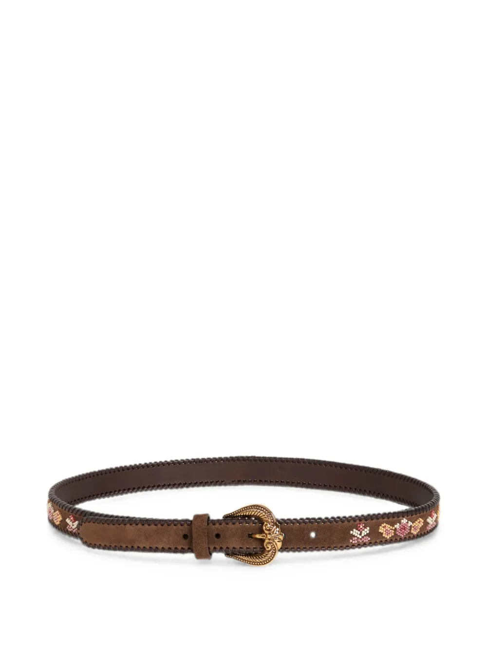 ETRO Cintura in pelle scamosciata con perline - Marrone