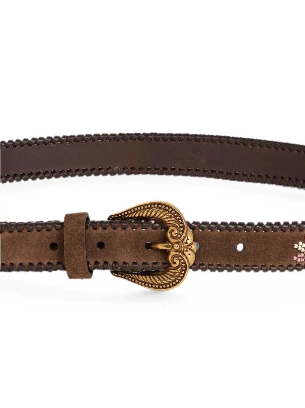 ETRO Suède riem met kralenmotief Bruin
