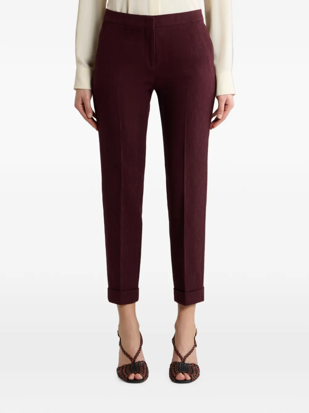 ETRO Cropped wollen broek met medaillon-patroon en jacquard Rood