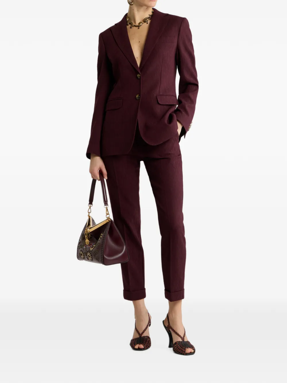 ETRO Cropped wollen broek met medaillon-patroon en jacquard Rood