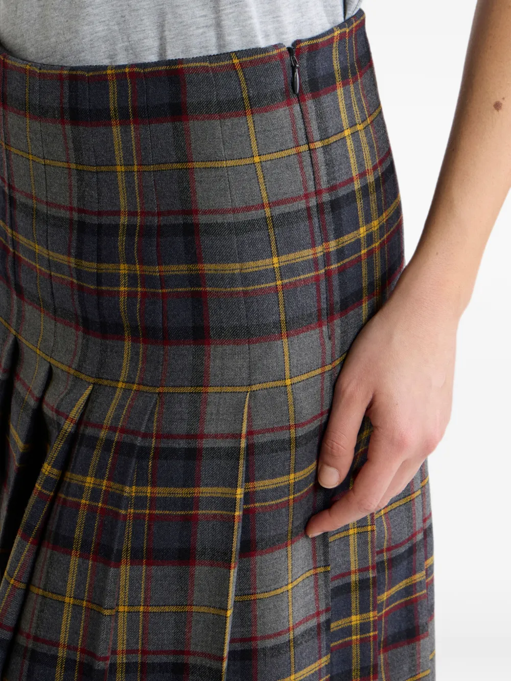 ETRO Geplooide korte rok van stretch wol met geruit patroon Grijs