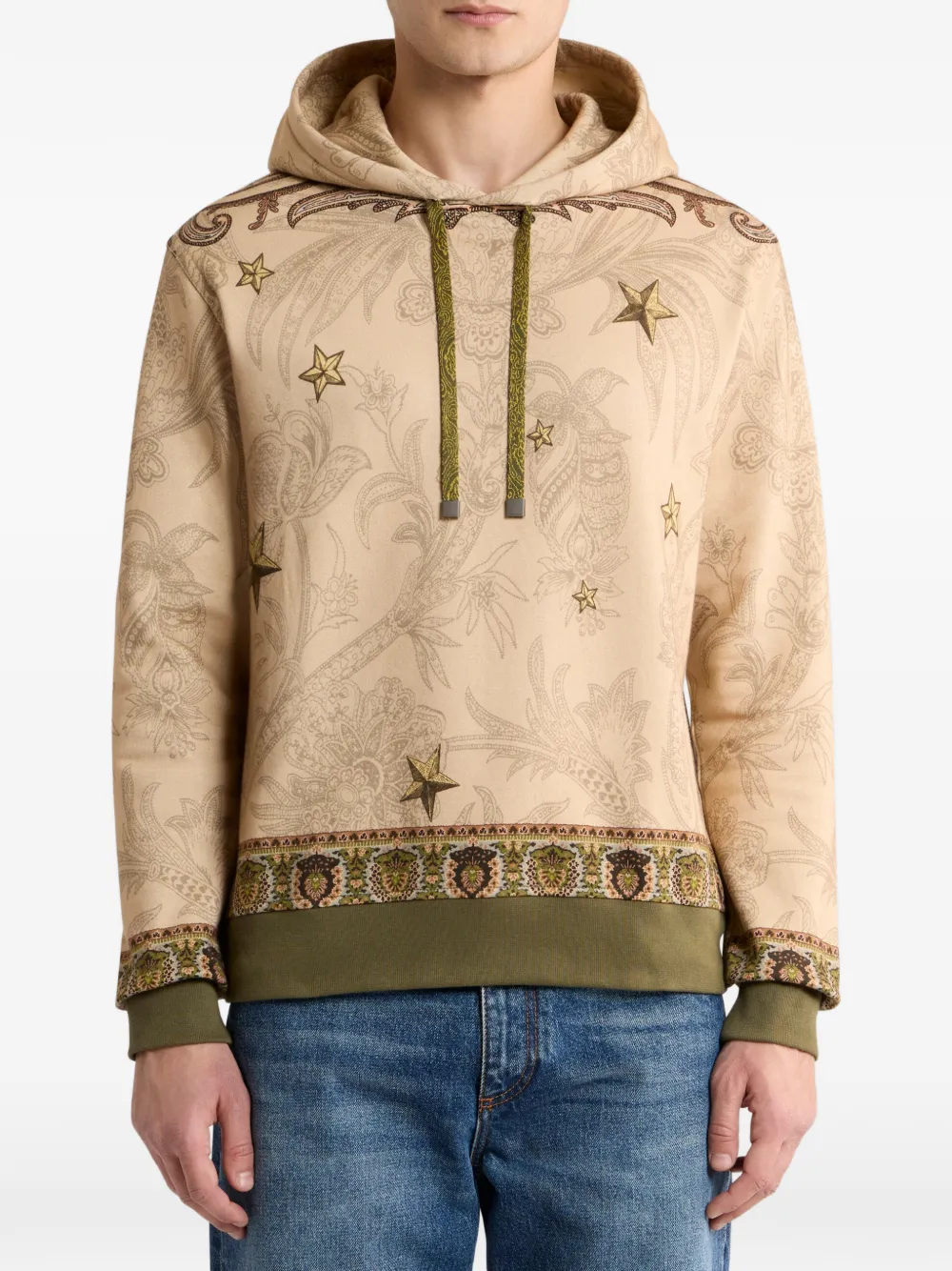 ETRO Katoenenblend sweater met capuchon en Pegaso-print Beige