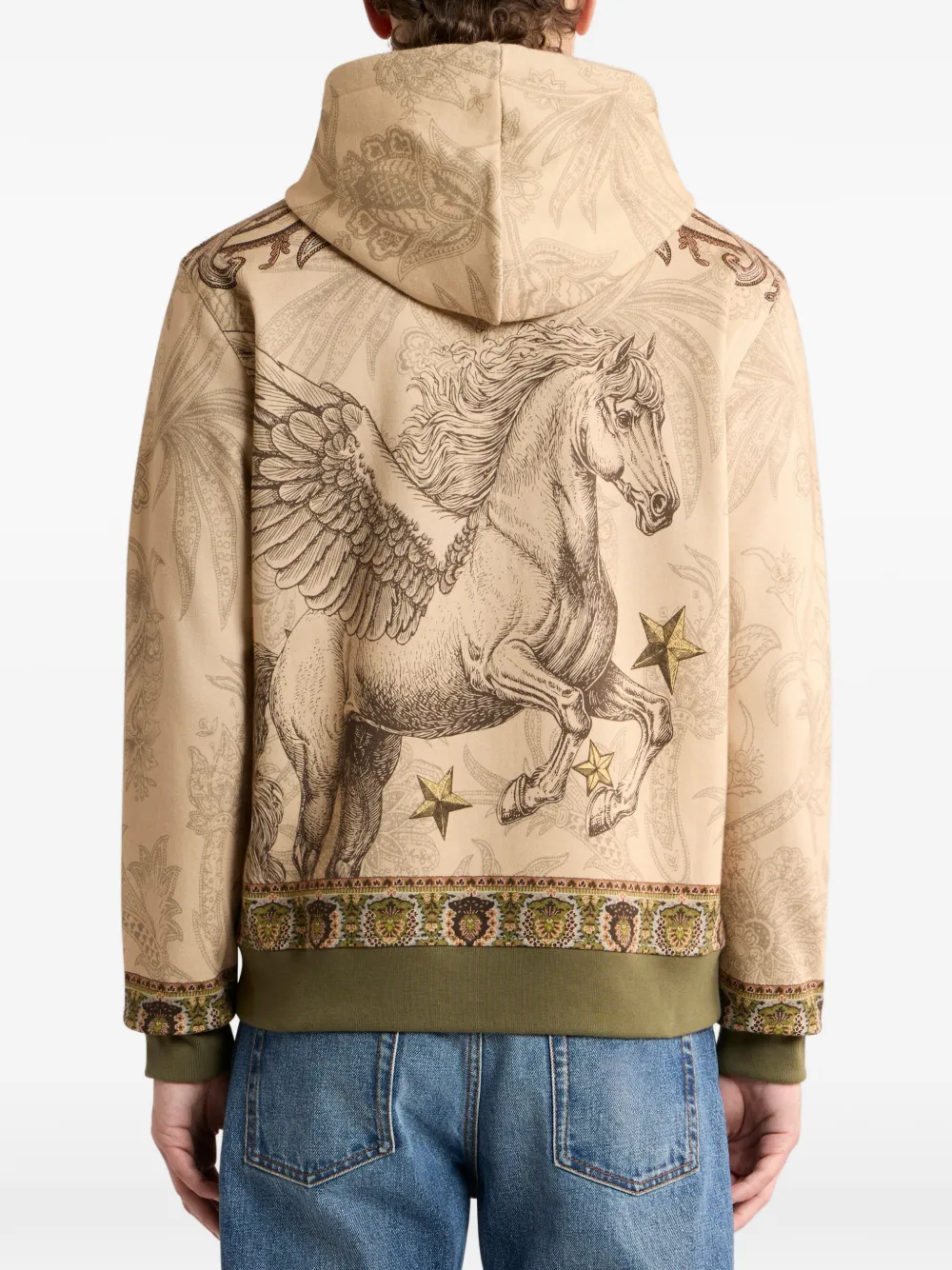 ETRO Katoenenblend sweater met capuchon en Pegaso-print Beige