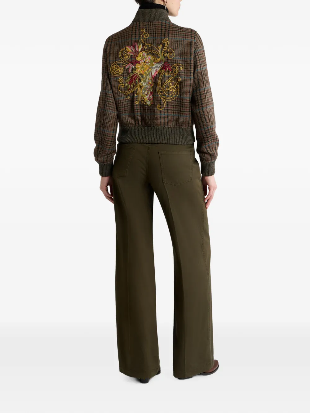 ETRO Wollen bomberjack met geborduurde pauw en Prince of Wales motief Bruin