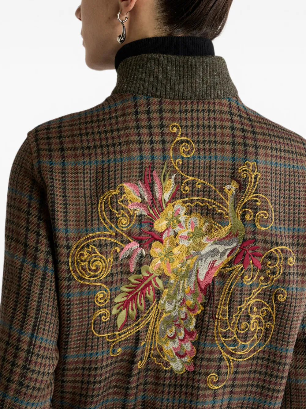 ETRO Wollen bomberjack met geborduurde pauw en Prince of Wales motief Bruin