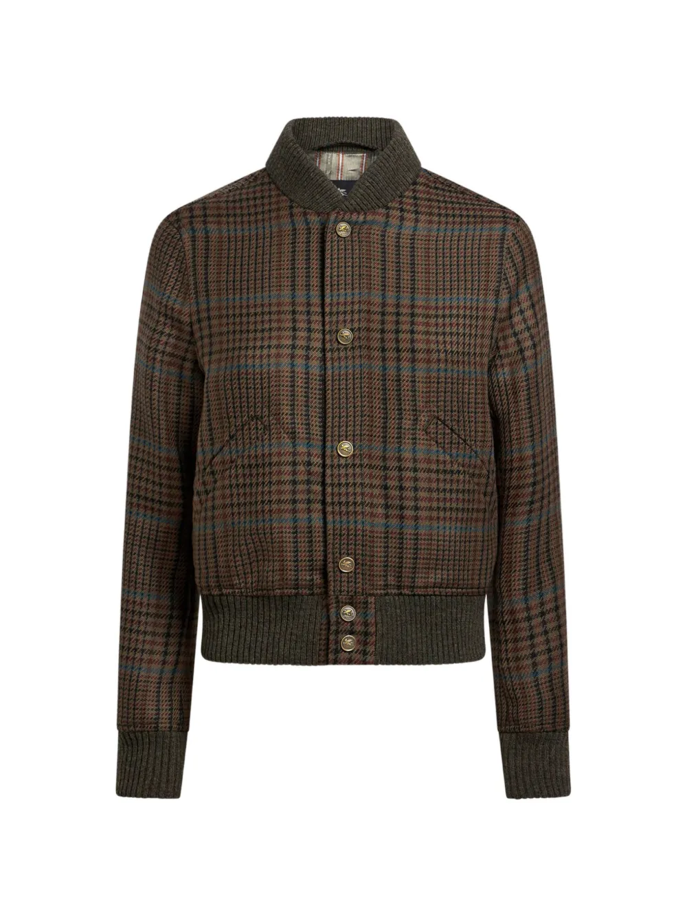 ETRO 프린스 오브 웨일즈 모티프 피콕 자수 울 봄버 재킷 | 브라운 | Image 1