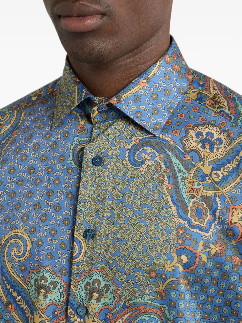 ETRO Overhemd van katoen-satijn met paisley- en stropdas-motief Blauw