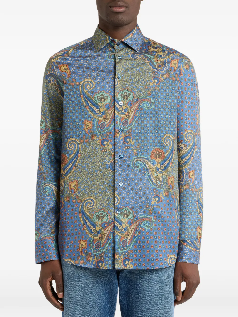 ETRO Overhemd van katoen-satijn met paisley- en stropdas-motief Blauw