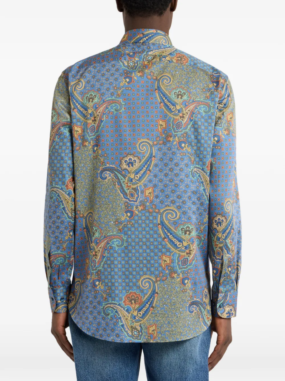 ETRO Overhemd van katoen-satijn met paisley- en stropdas-motief Blauw