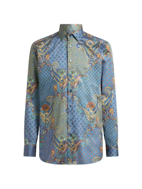 ETRO shirt in cotton satin with Paisley and tie motif