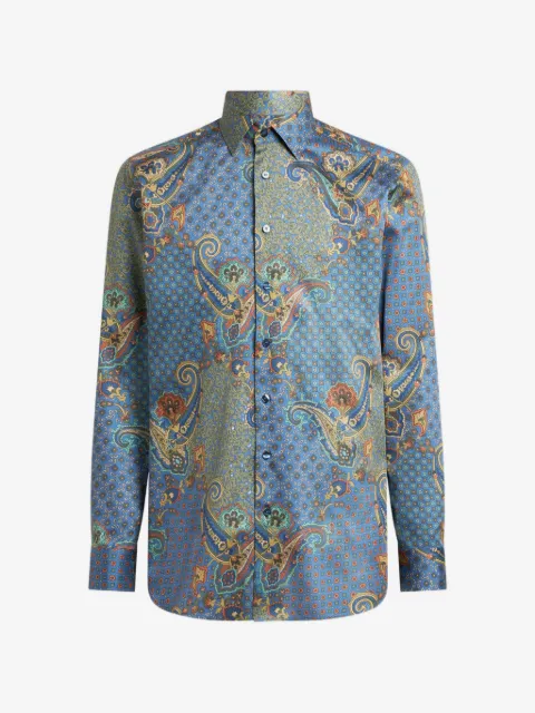 ETRO shirt in cotton satin with Paisley and tie motif