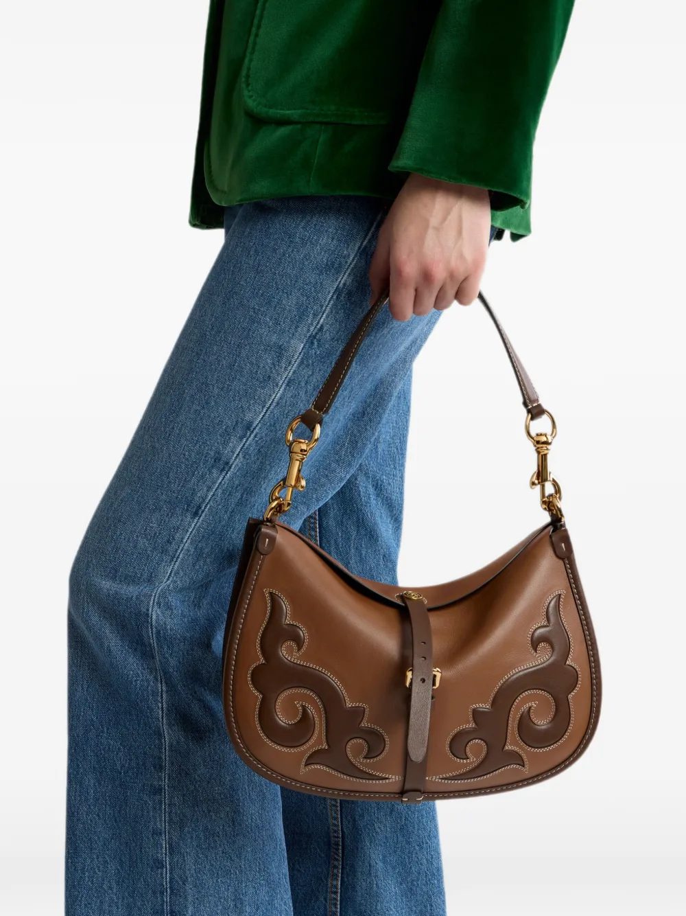 ETRO Medium Pony leren tas met Texaans borduurwerk Bruin