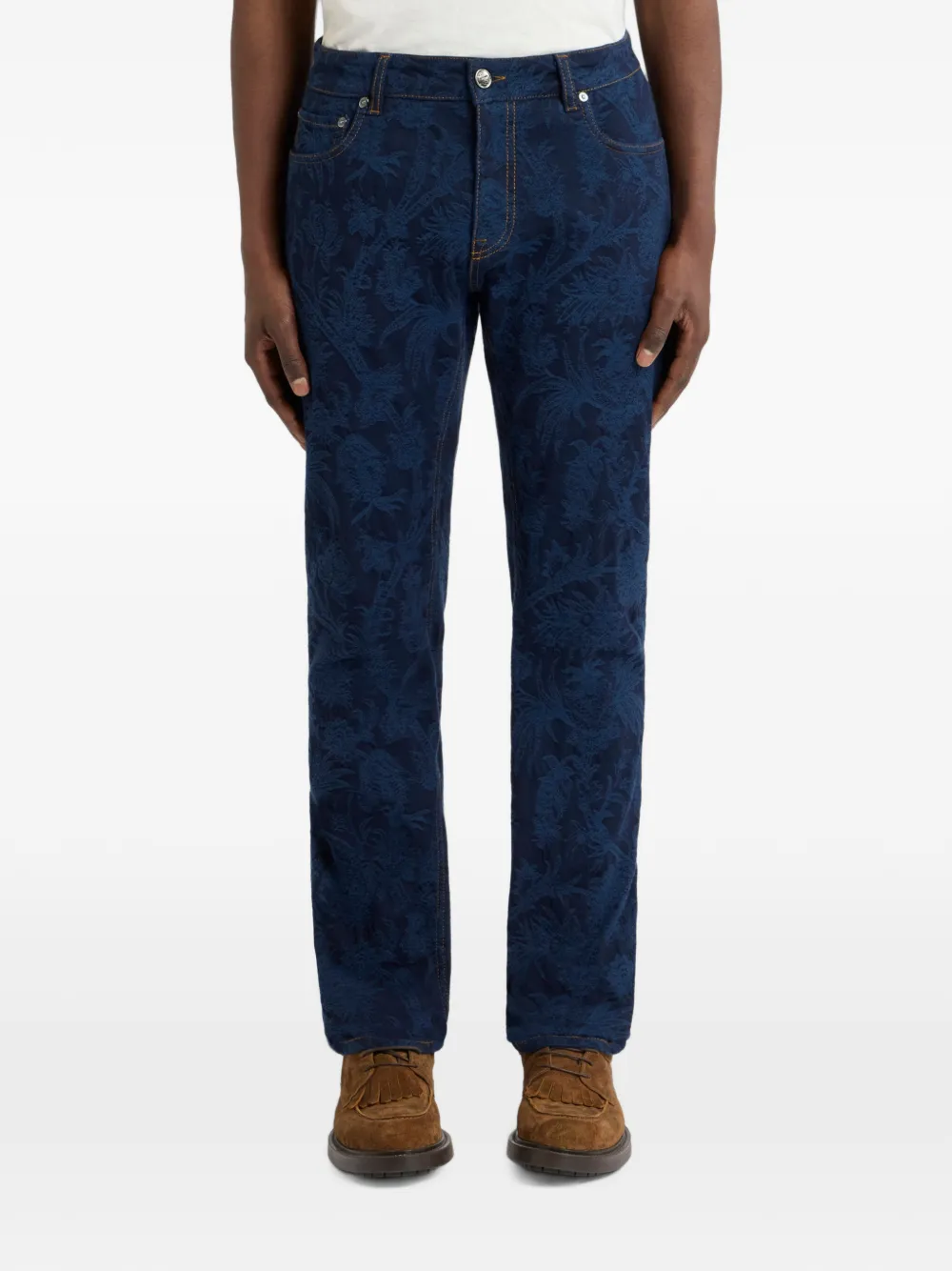 ETRO Regular-fit jeans van katoen jacquard denim met bloemenmotief Blauw